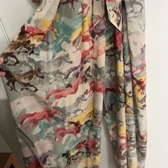 Jumpsuit Horse Print Watercolor, Sz M, Cotton&Silk, Exquisite Drape by Ainsley - Picture 8 of 11
